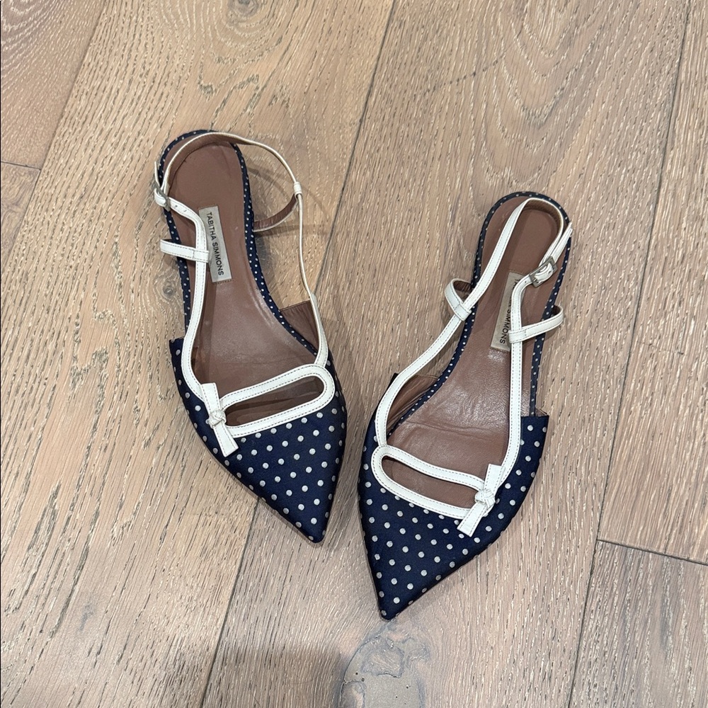 Tabitha Simmons Navy and White Polka Dot Flats